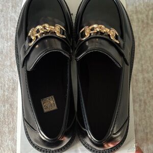 Black Loafers with Gold Chain Detail